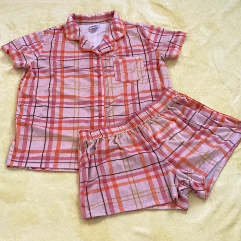 Plaid Kids Pajamas Set - Orange and Pink